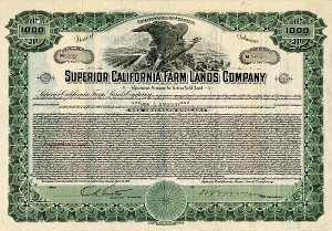 Superior California Farm Lands Co. - $1,000 - Bond (Uncanceled)